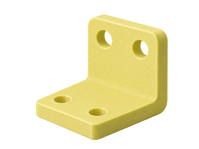 Illustration of a yellow L-shaped mounting bracket with two holes on each face